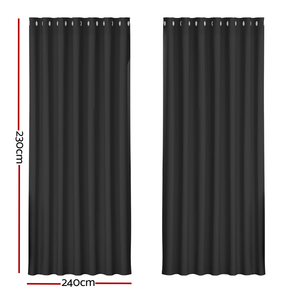 Set of 2 Blockout Curtains Blackout Window Curtain Eyelet 240x230cm Black