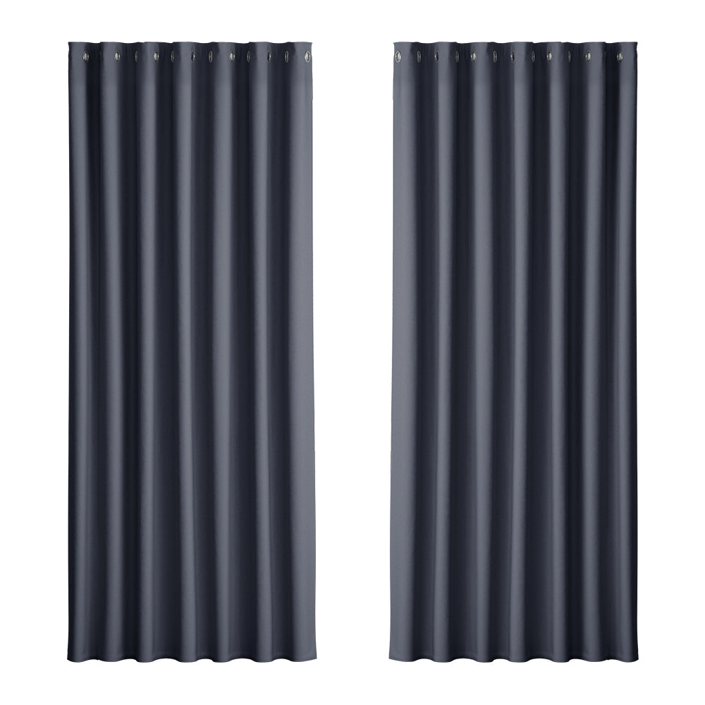 Set of 2 Blockout Curtains Blackout Window Curtain Eyelet 240x230cm Charcoal