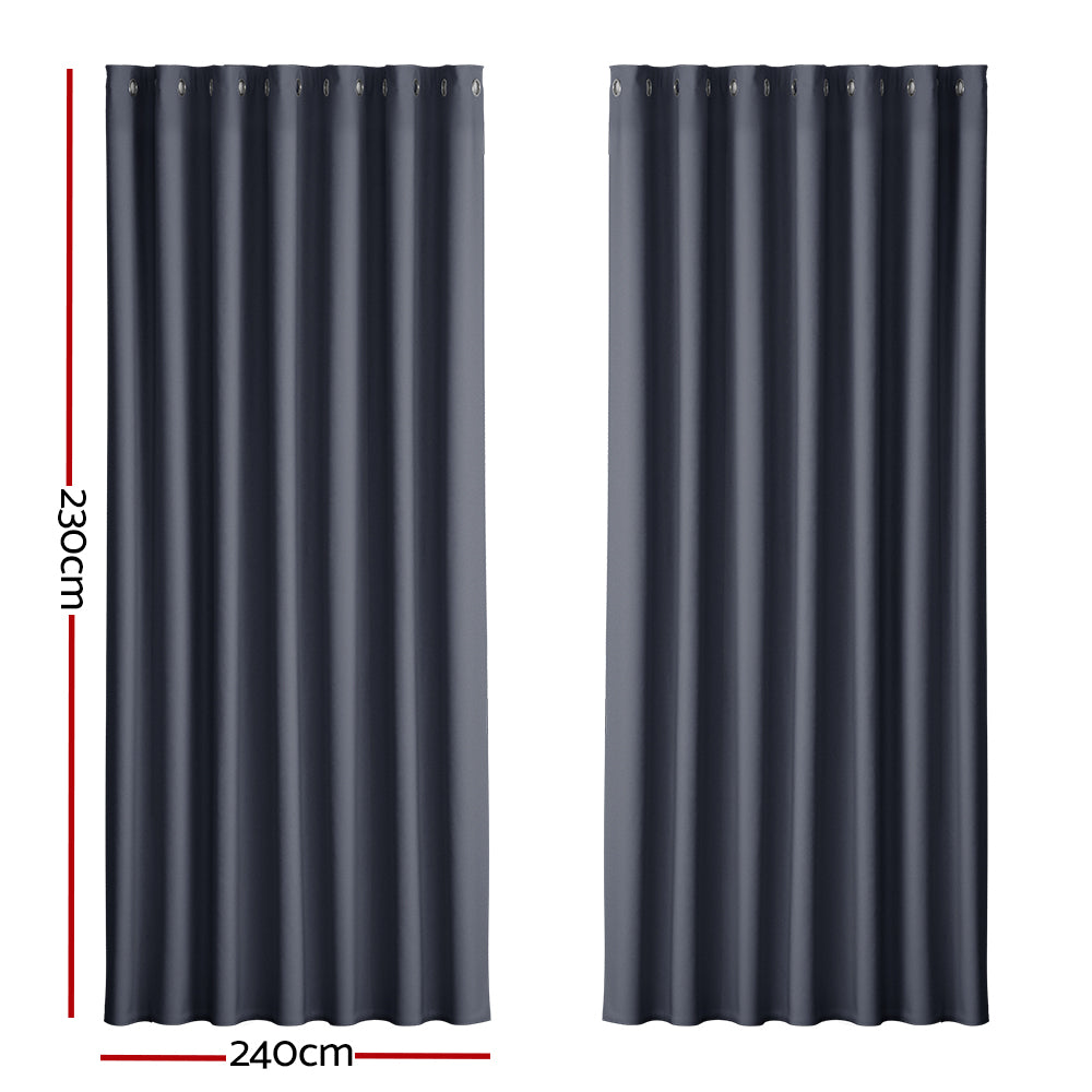 Set of 2 Blockout Curtains Blackout Window Curtain Eyelet 240x230cm Charcoal