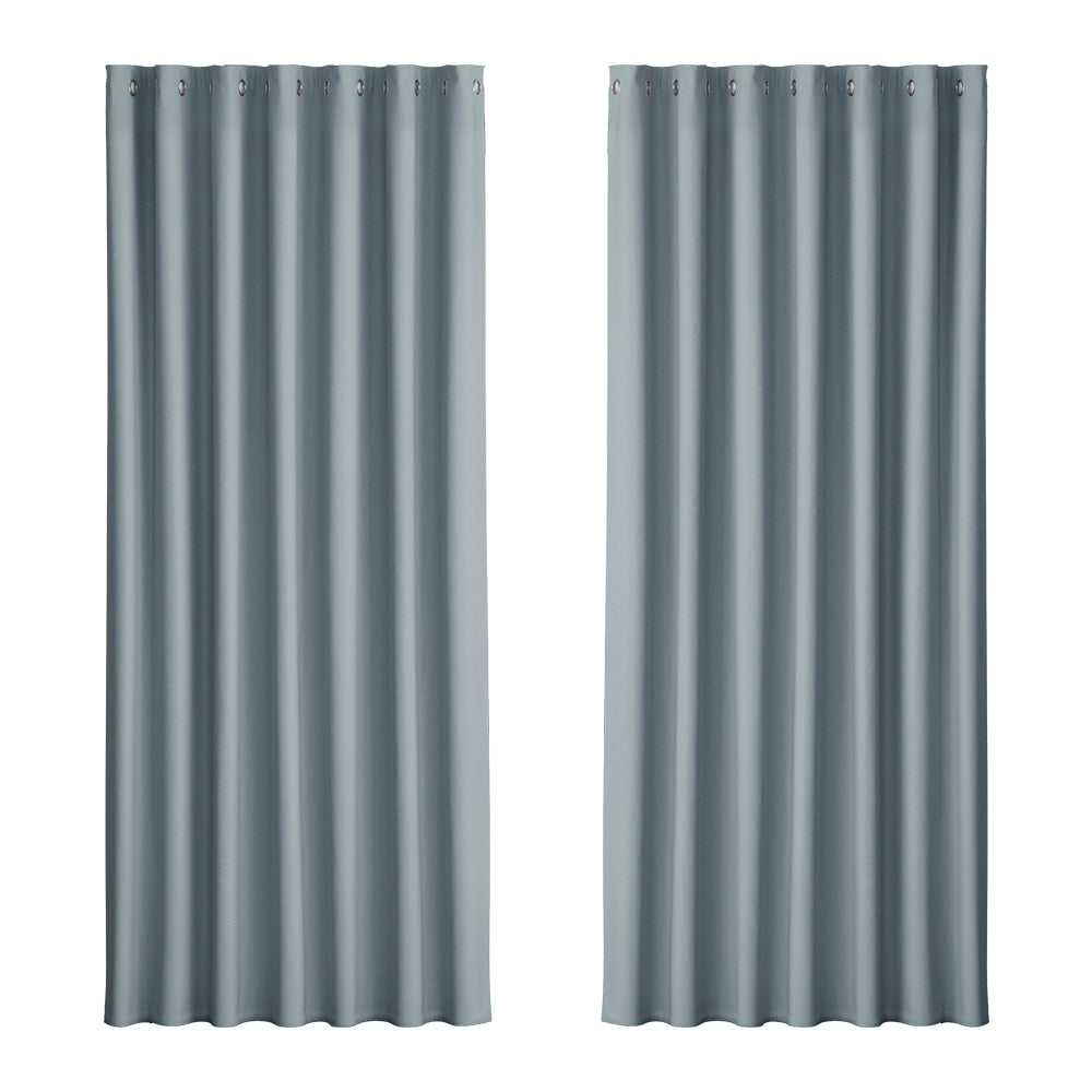 Set of 2 Blockout Curtains Blackout Window Curtain Eyelet 240x230cm Grey