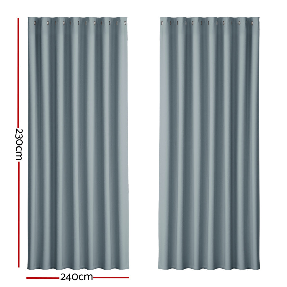 Set of 2 Blockout Curtains Blackout Window Curtain Eyelet 240x230cm Grey