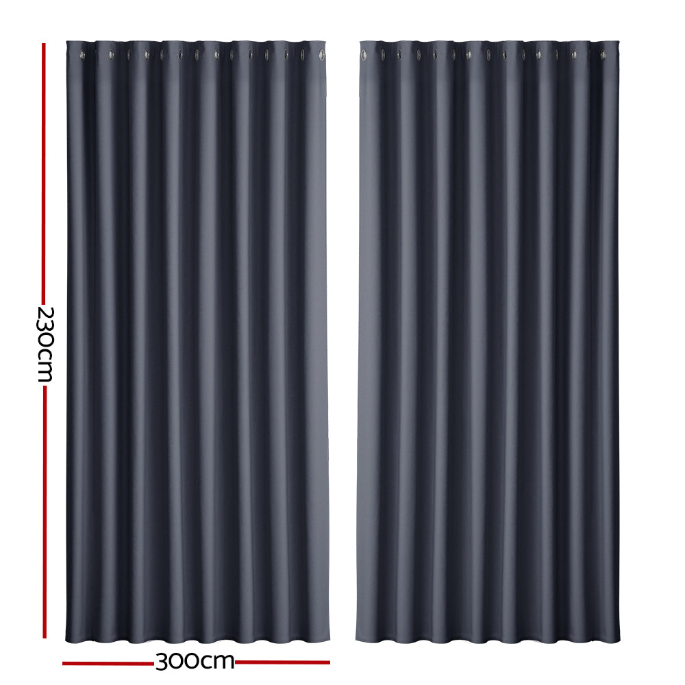 Set of 2 Blockout Curtains Blackout Window Curtain Eyelet 300x230cm Charcoal