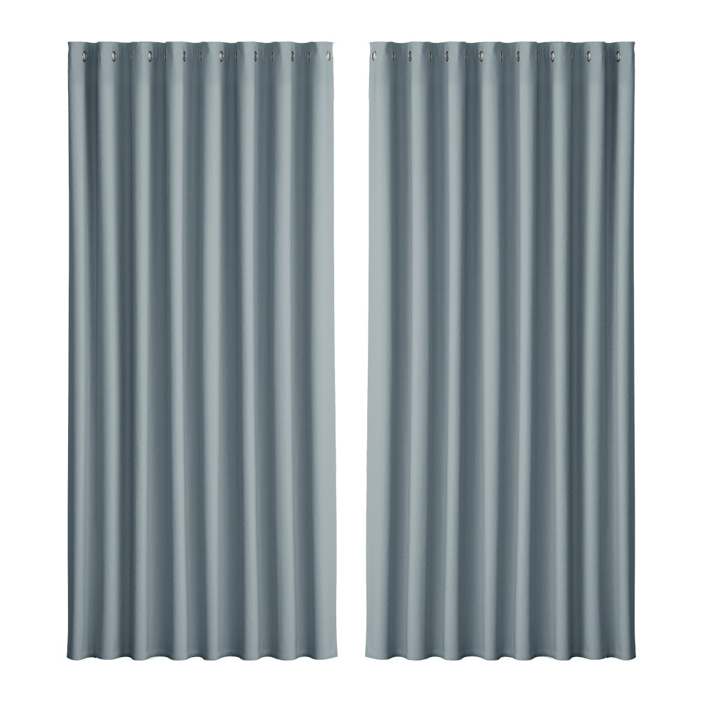 Set of 2 Blockout Curtains Blackout Window Curtain Eyelet 300x230cm Grey