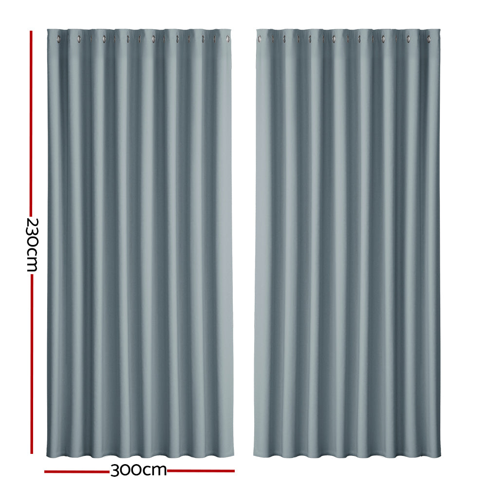 Set of 2 Blockout Curtains Blackout Window Curtain Eyelet 300x230cm Grey