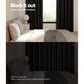 Set of 2 Blockout Curtains Blackout Window Curtain Eyelet 140x230cm Black Shine