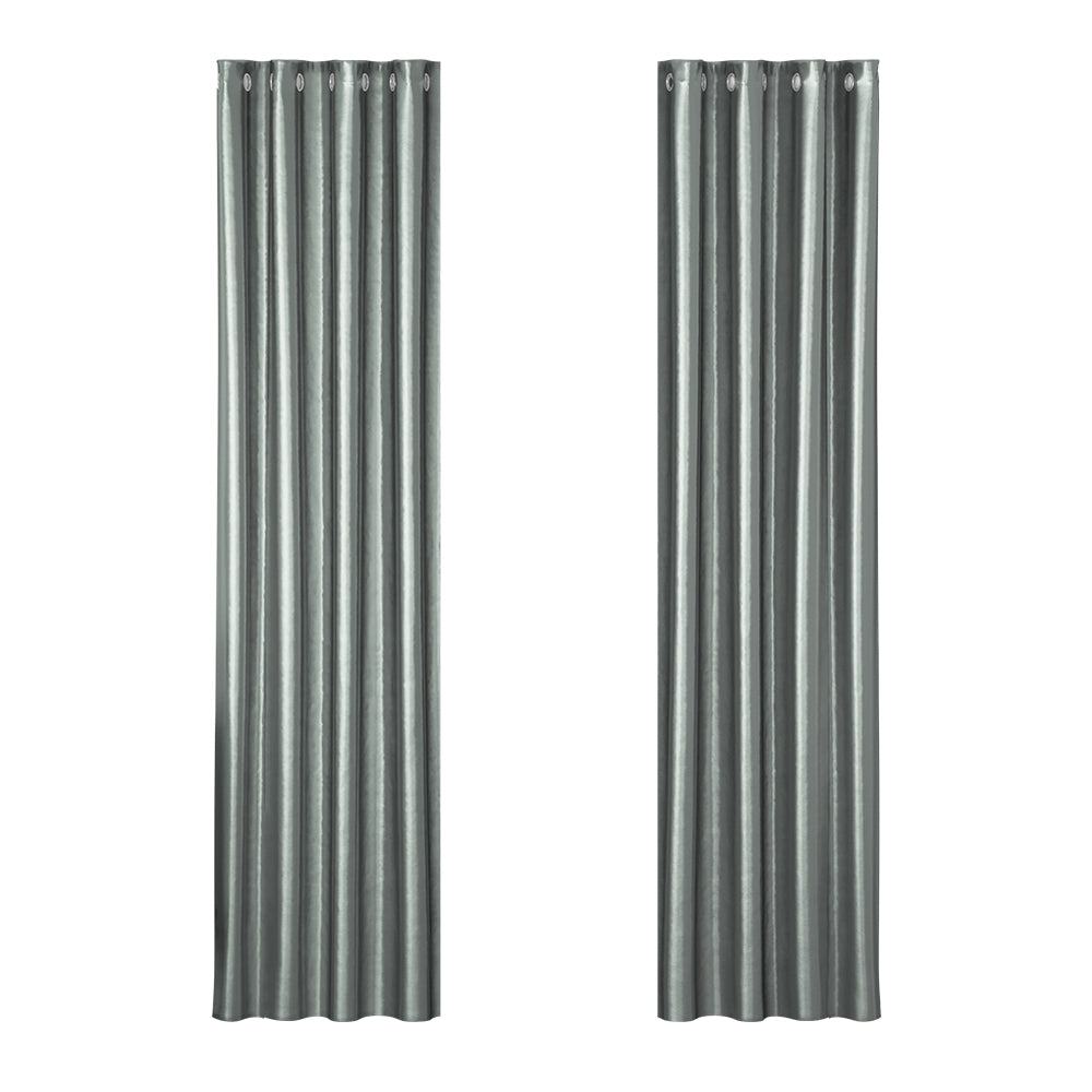 Set of 2 Blockout Curtains Blackout Window Curtain Eyelet 140x230cm Grey Shine