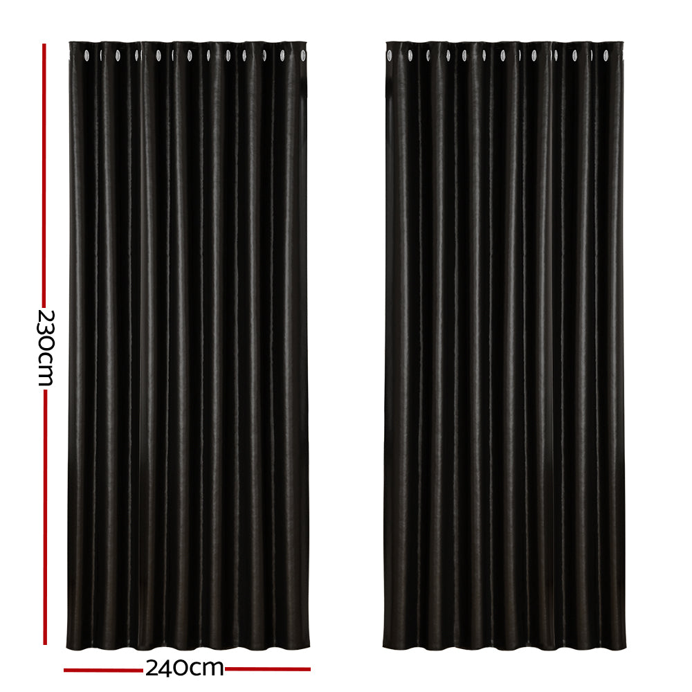 Set of 2 Blockout Curtains Blackout Window Curtain Eyelet 240x230cm Black Shine