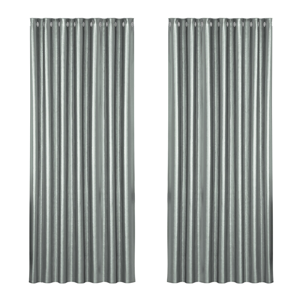 Set of 2 Blockout Curtains Blackout Window Curtain Eyelet 240x230cm Grey Shine