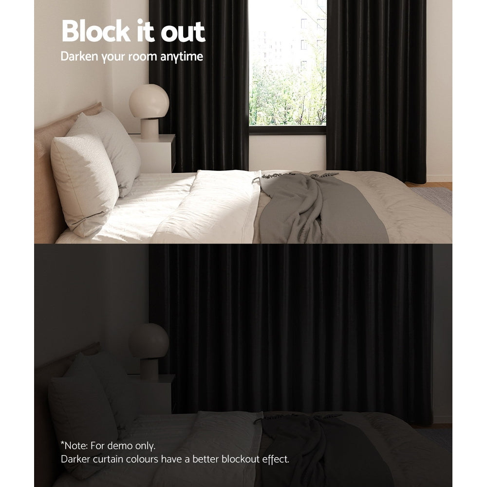 Set of 2 Blockout Curtains Blackout Window Curtain Eyelet 300x230cm Black Shine