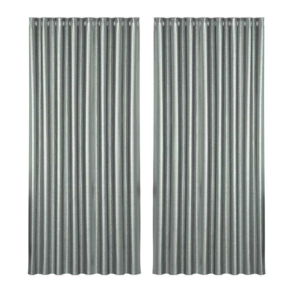 Set of 2 Blockout Curtains Blackout Window Curtain Eyelet 300x230cm Grey Shine