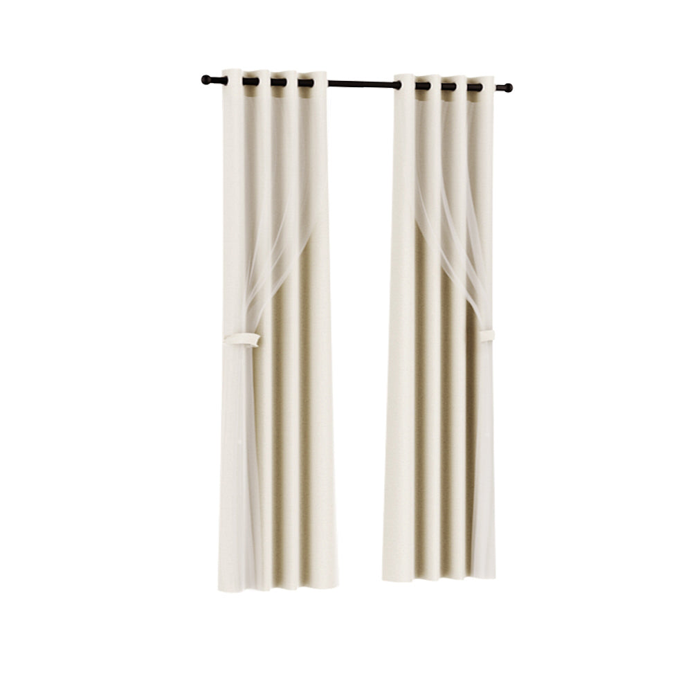 Set of 2 132x160cm Blockout Sheer Curtains Beige