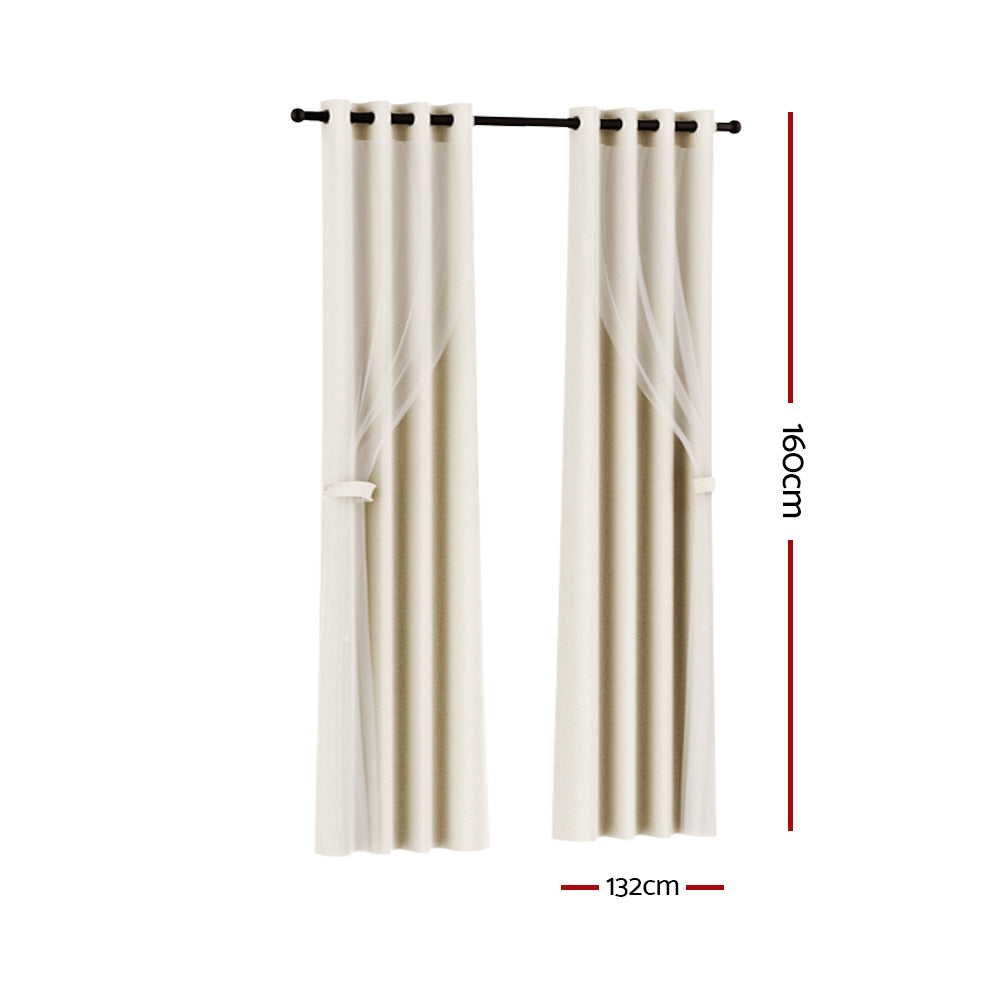 Set of 2 132x160cm Blockout Sheer Curtains Beige