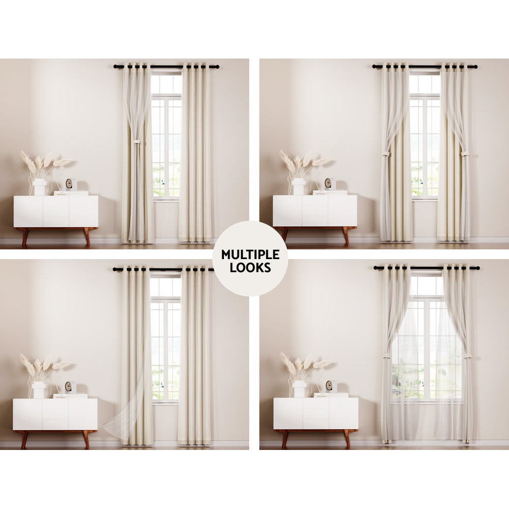 Set of 2 132x160cm Blockout Sheer Curtains Beige