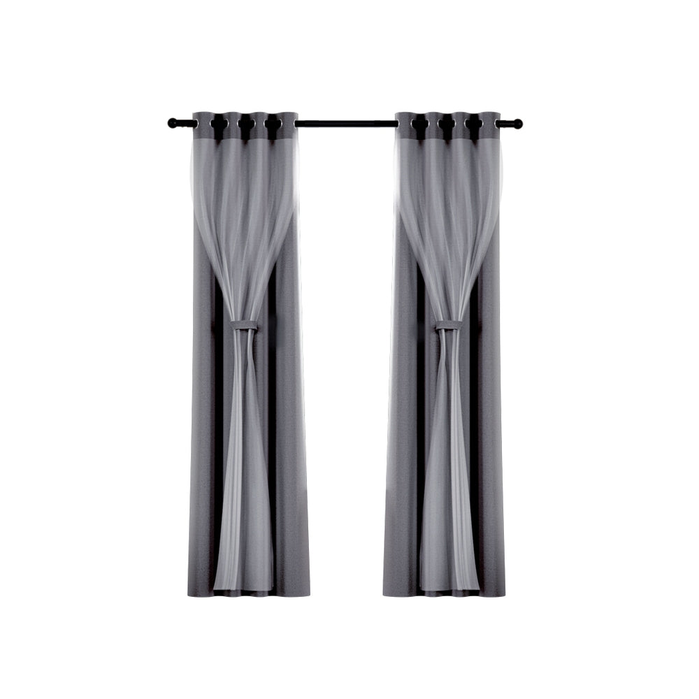 Set of 2 132x213cm Blockout Sheer Curtains Charcoal