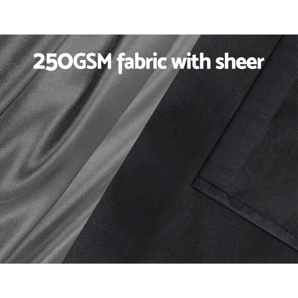 Set of 2 132x242cm Blockout Sheer Curtains Black