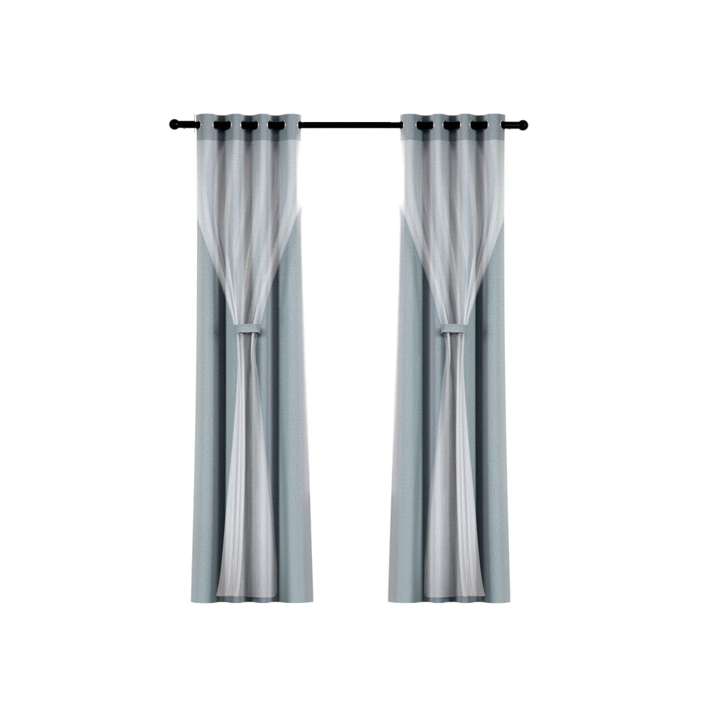 Set of 2 132x274cm Blockout Sheer Curtains Light Grey