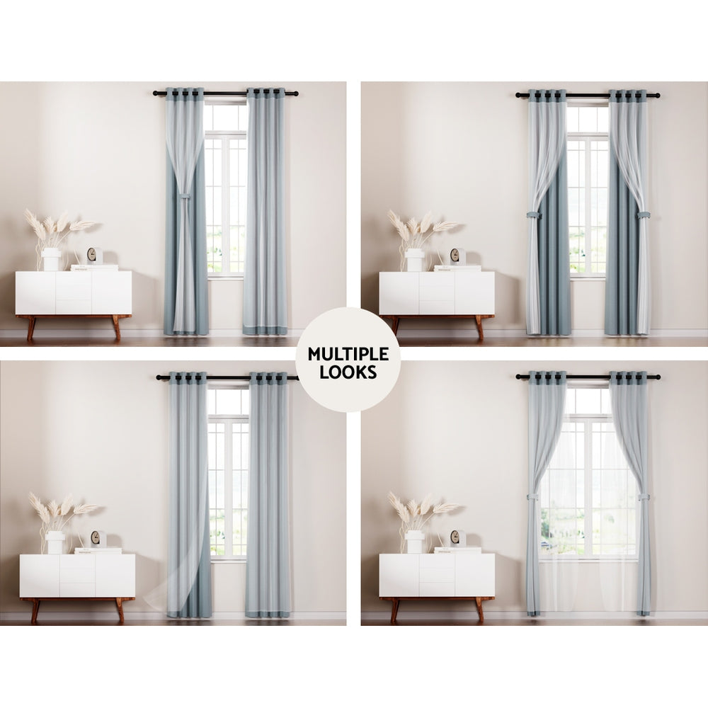 Set of 2 132x274cm Blockout Sheer Curtains Light Grey