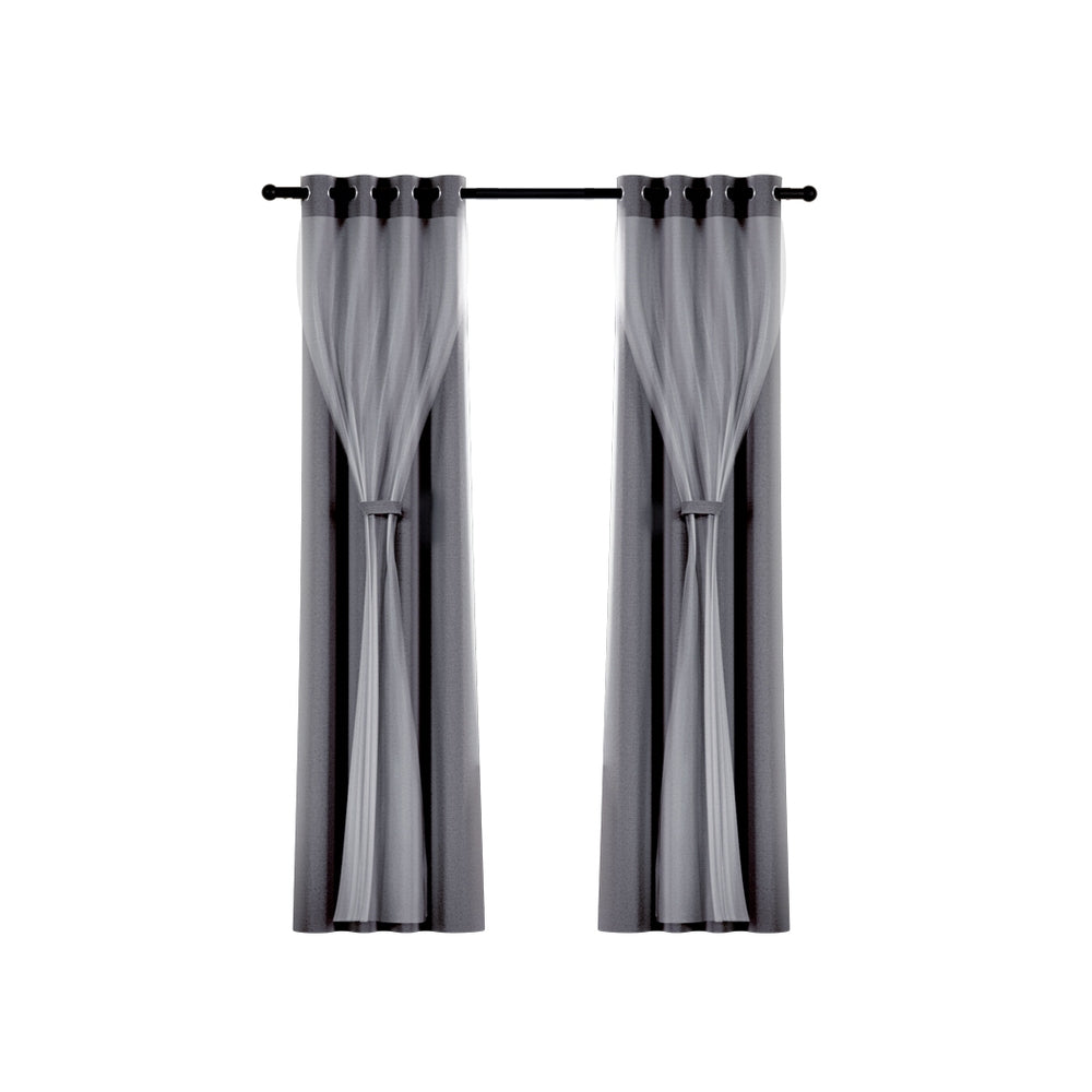 Set of 2 132x304cm Blockout Sheer Curtains Charcoal