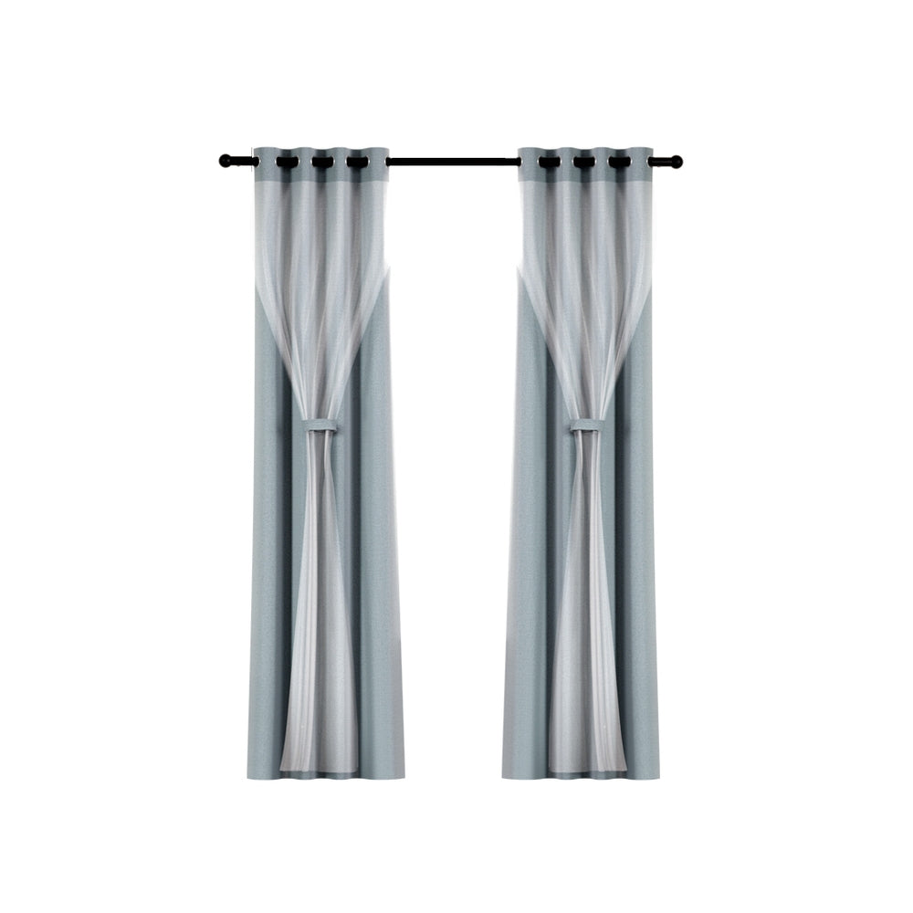 Set of 2 132x304cm Blockout Sheer Curtains Light Grey