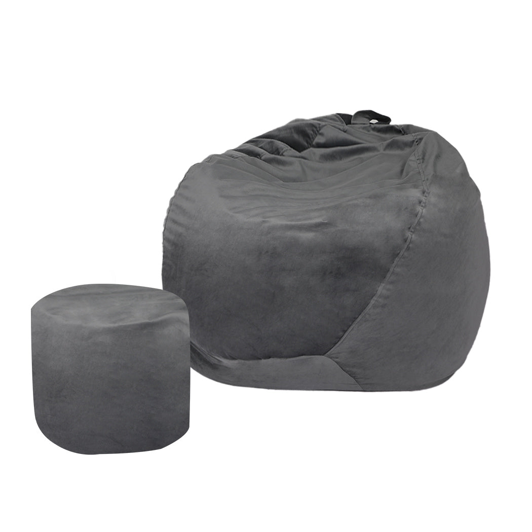 Bean Bag Chair Cover Home Game Seat Lazy Sofa Cover Large With Foot Stool - Dark Grey