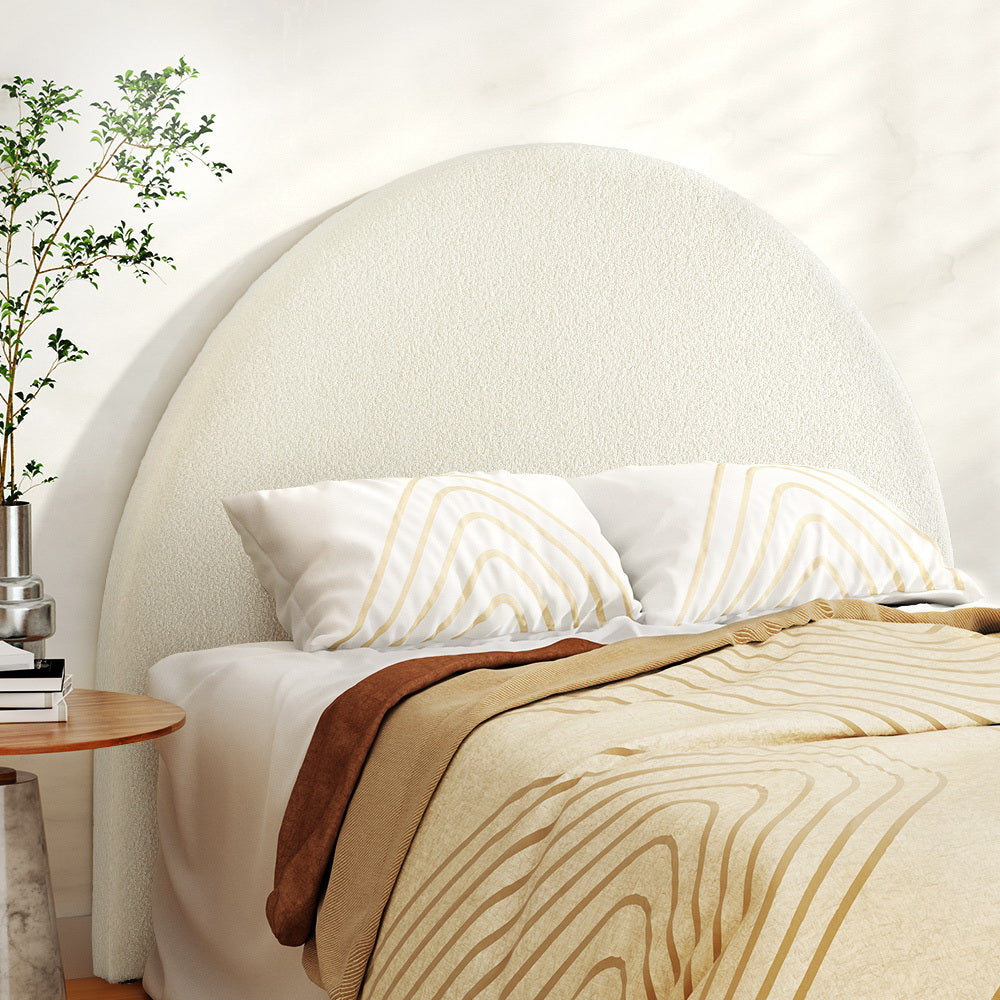 Bed Head Bouclé Headboard Bedhead Base - White Double