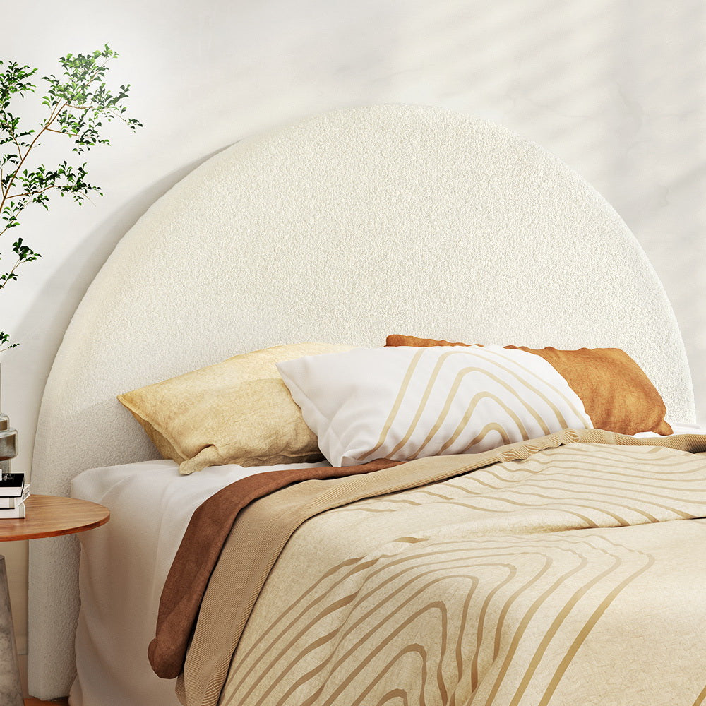 Bed Head Bouclé Headboard Bedhead Base - White Queen