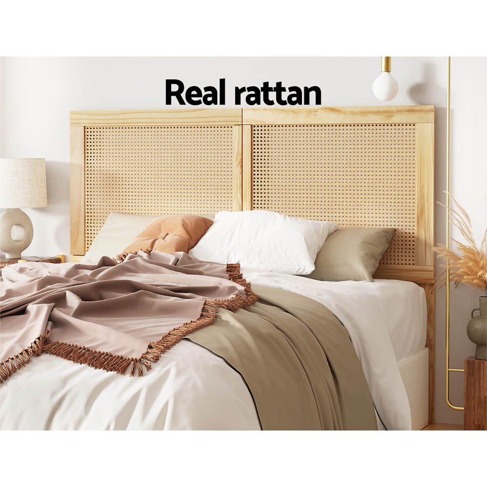 Rattan Bed Head Headboard Bedhead Base - Pine Queen