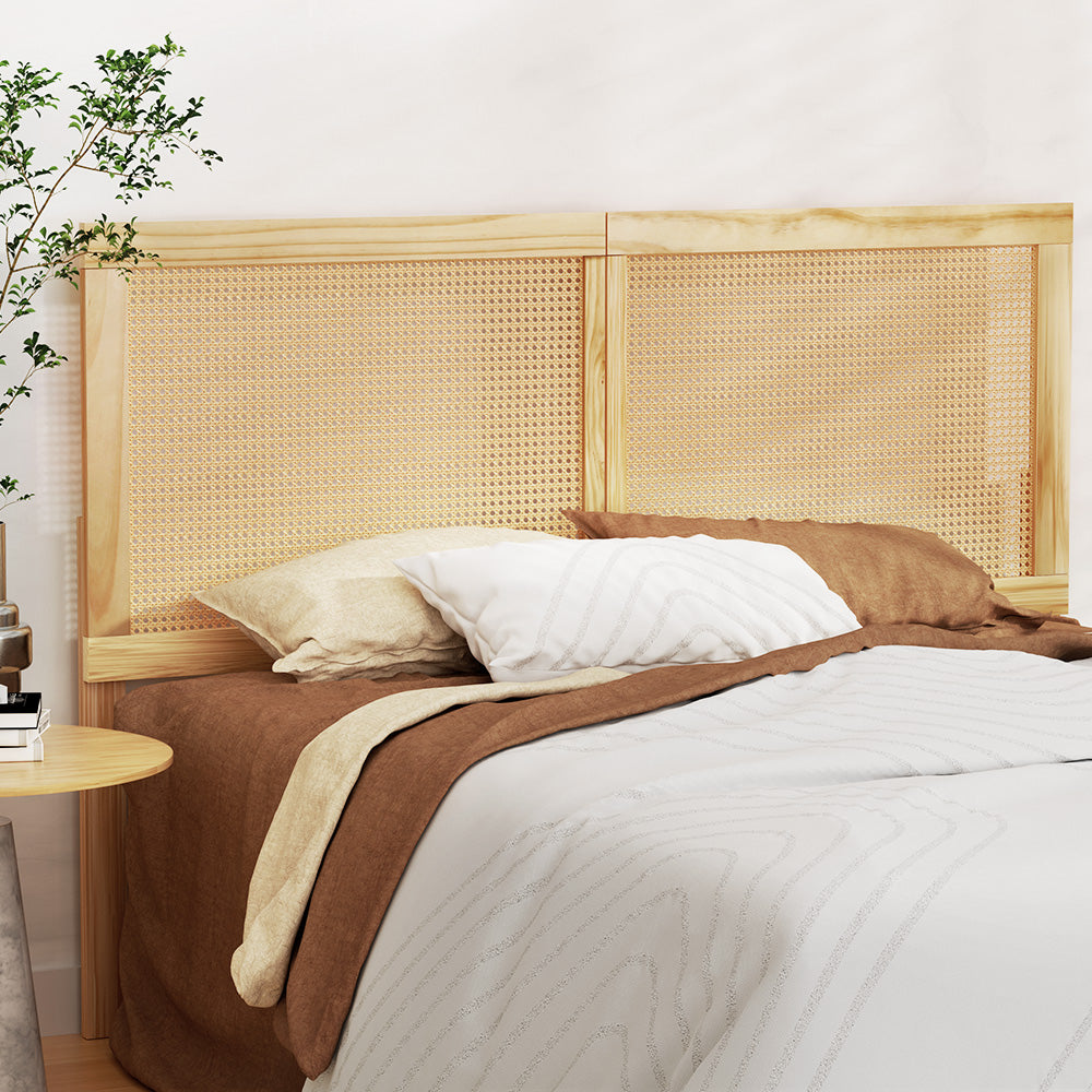 Rattan Bed Head Headboard Bedhead Base - Pine Queen