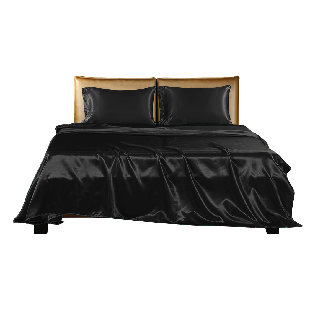 DOUBLE Sheets Fitted Flat Bed Sheet Pillowcases - Black