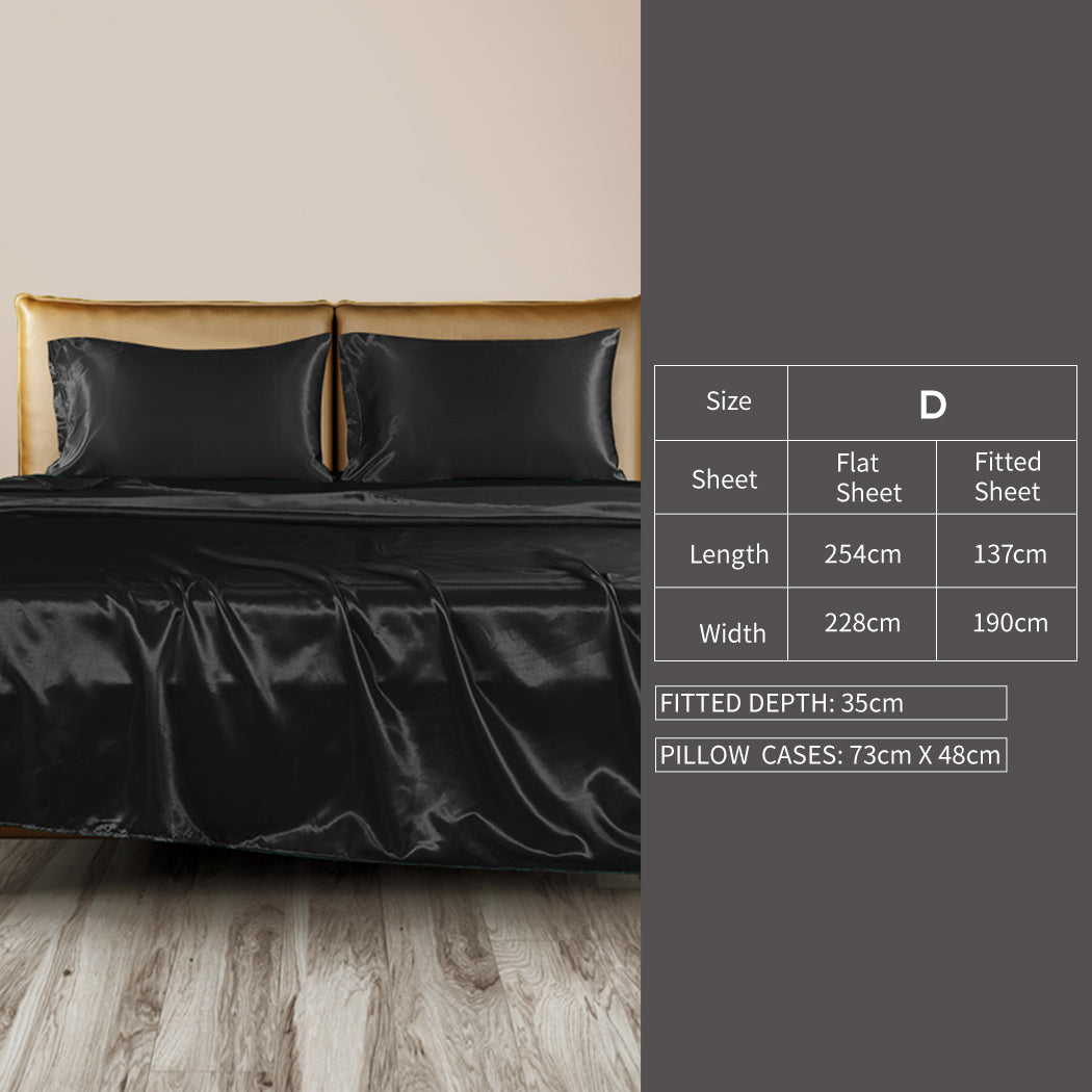 DOUBLE Sheets Fitted Flat Bed Sheet Pillowcases - Black