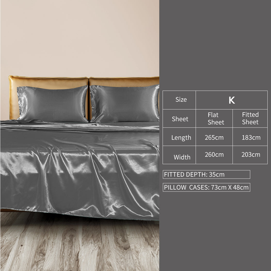 KING Sheets Fitted Flat Bed Sheet Pillowcases - Summer Grey