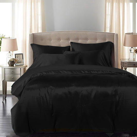 DOUBLE Quilt Cover Set Bedspread Pillowcases - Summer Black