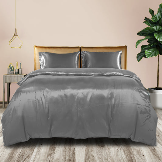 DOUBLE Quilt Cover Set Bedspread Pillowcases - Summer Grey