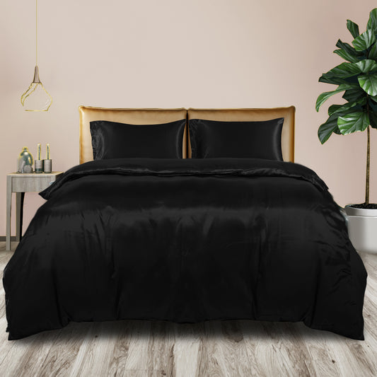 KING SINGLE Quilt Cover Set Bedspread Pillowcases - Summer Black