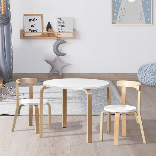 Paige 3-Piece Kids Table & Chairs Set Nordic Desk Activity Study Play Children Modern - White & Wood