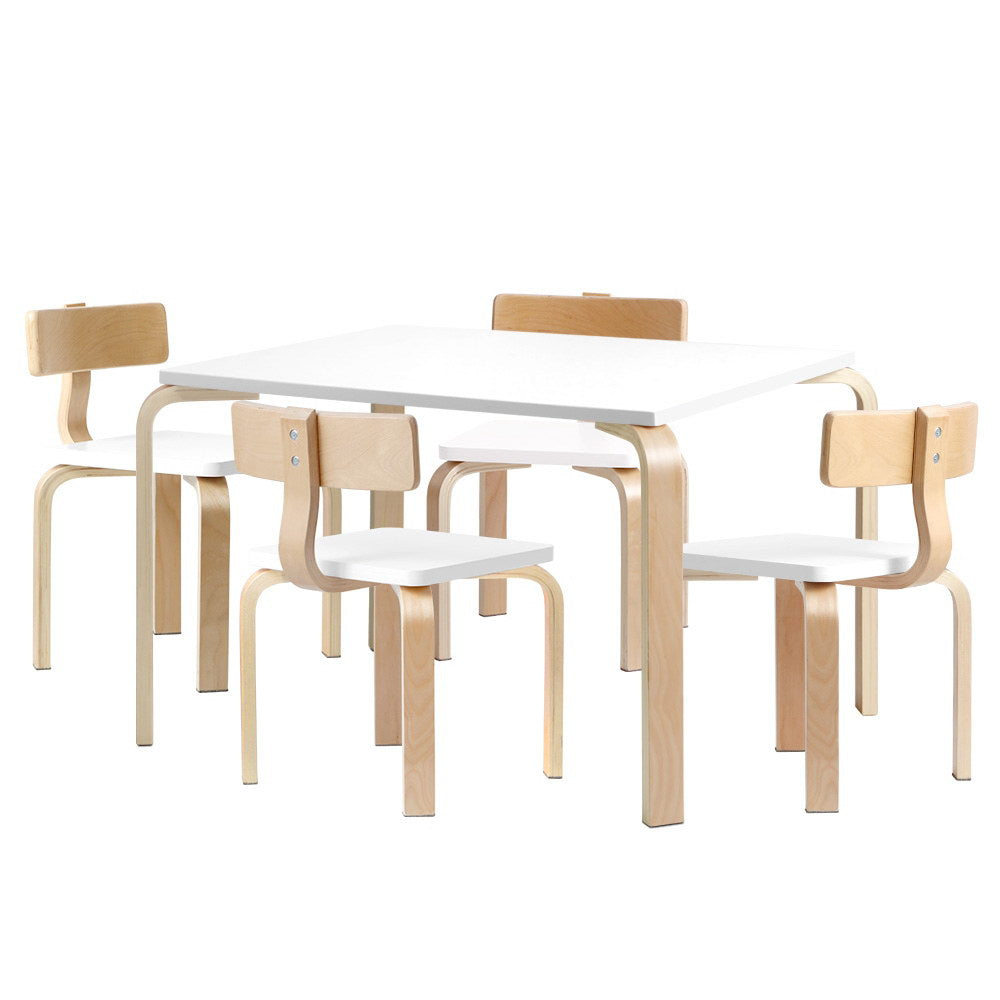 Paige 5-Piece Kids Table & Chairs Set Nordic Desk Activity Dining Study Children Modern - White & Wood