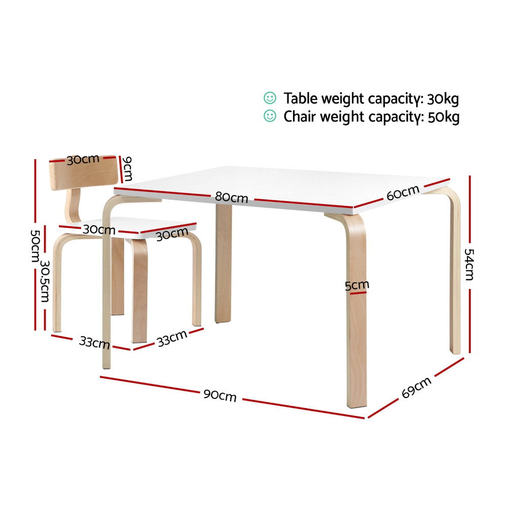 Paige 5-Piece Kids Table & Chairs Set Nordic Desk Activity Dining Study Children Modern - White & Wood