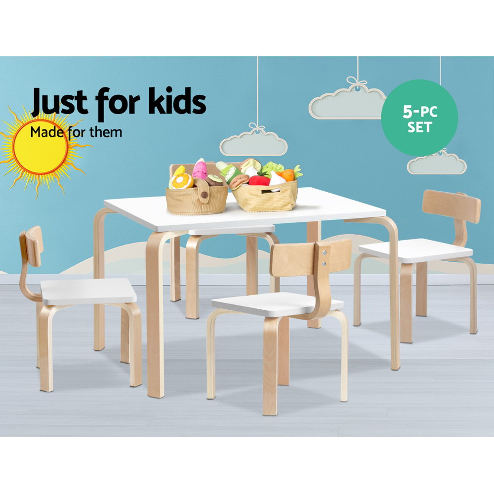 Paige 5-Piece Kids Table & Chairs Set Nordic Desk Activity Dining Study Children Modern - White & Wood