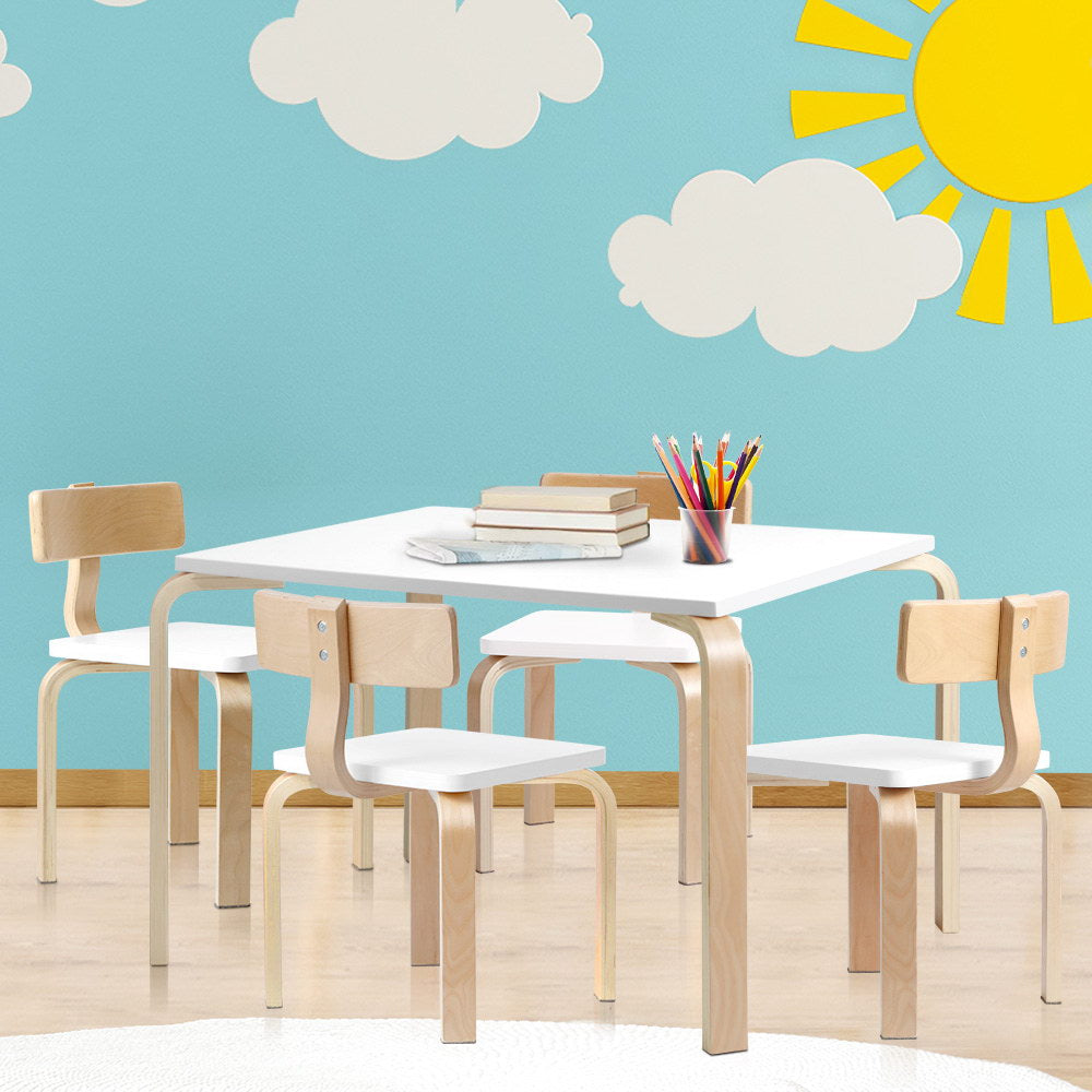 Paige 5-Piece Kids Table & Chairs Set Nordic Desk Activity Dining Study Children Modern - White & Wood