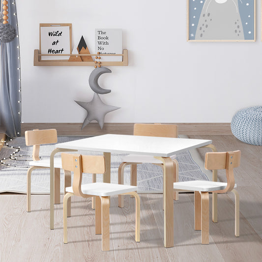 Paige 5-Piece Kids Table & Chairs Set Nordic Desk Activity Dining Study Children Modern - White & Wood