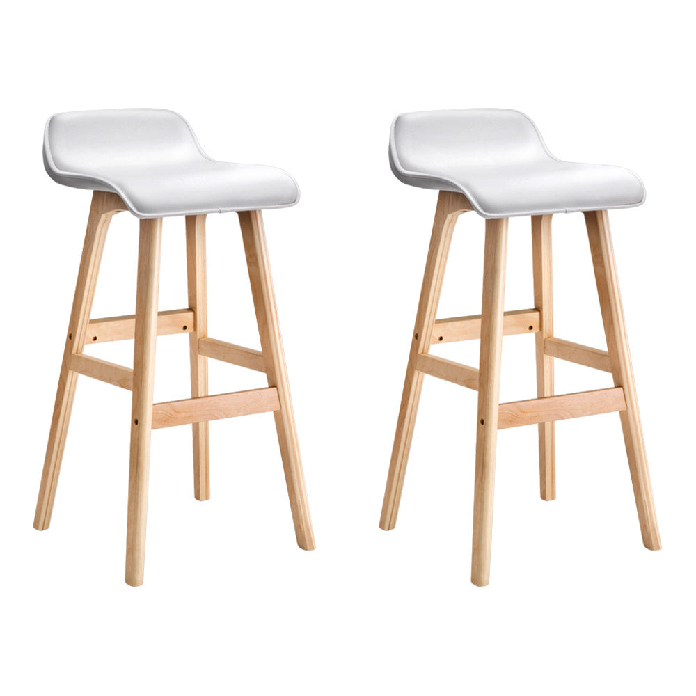 Set of 2 Geleen PU Leather Wood Wave Style Bar Stool - White