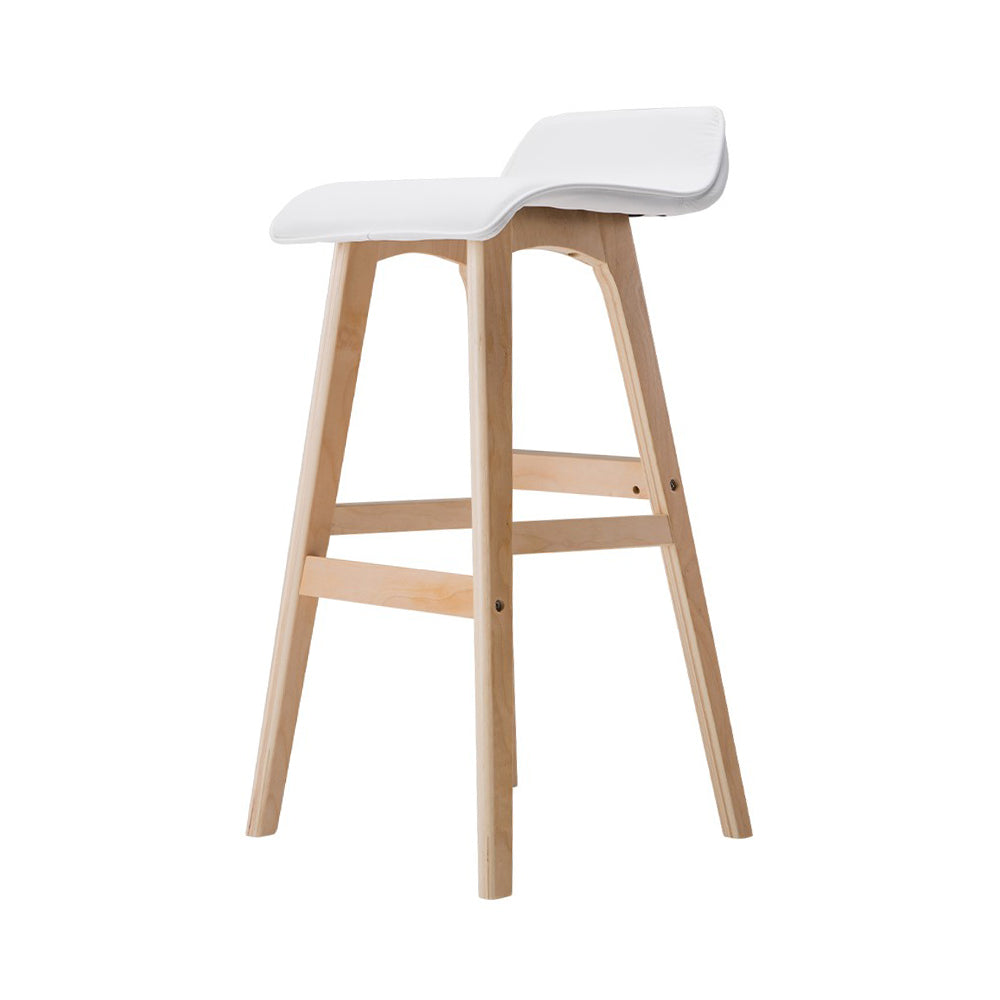 Set of 2 Geleen PU Leather Wood Wave Style Bar Stool - White
