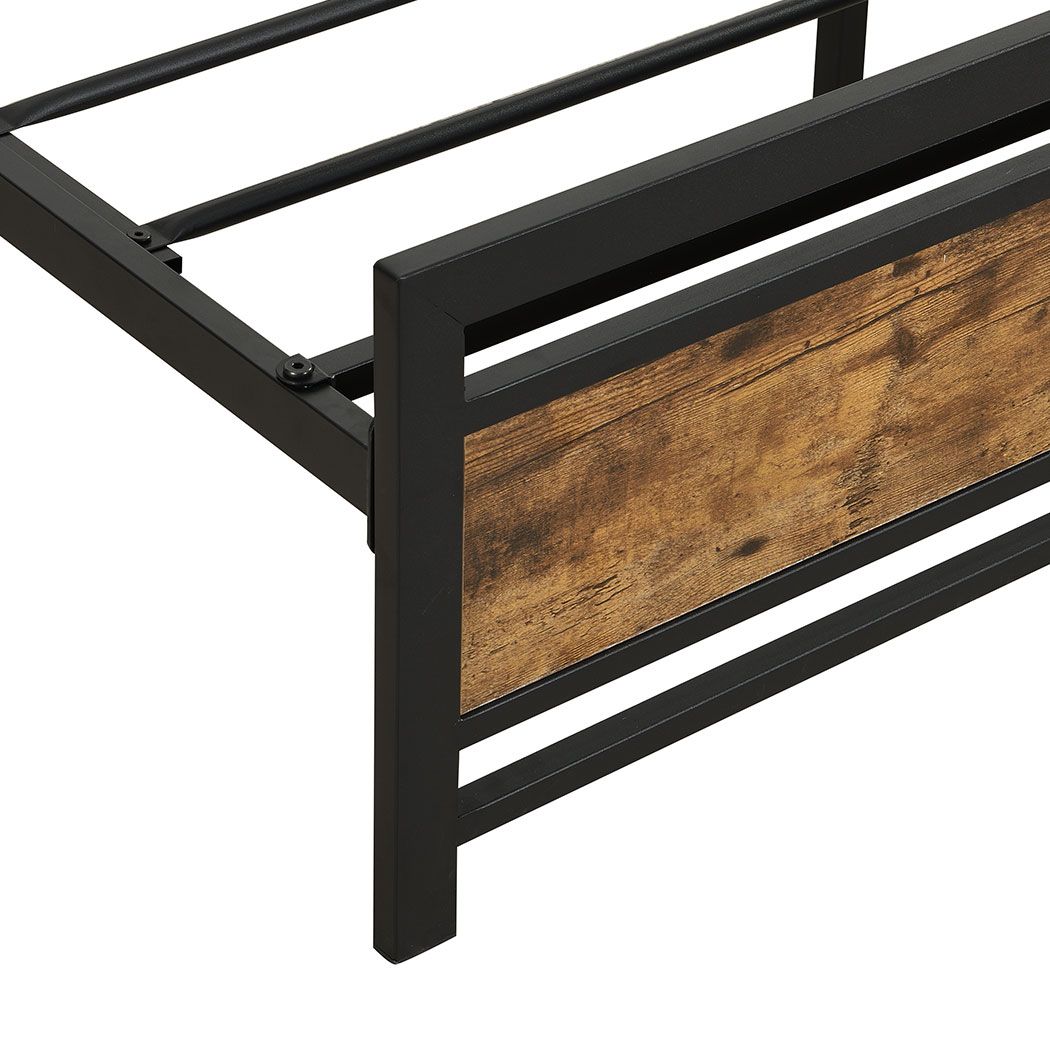 Royal Metal Bed Frame Base Platform Wooden Headboard - Black Queen