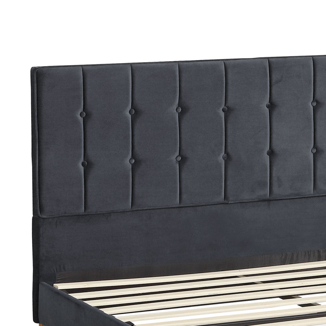 Venlo Bed Frame Base Platform Wooden Velvet with Headboard Grey - Double