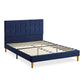 Venlo Bed Frame Base Platform Wooden Velvet with Headboard Blue - Queen