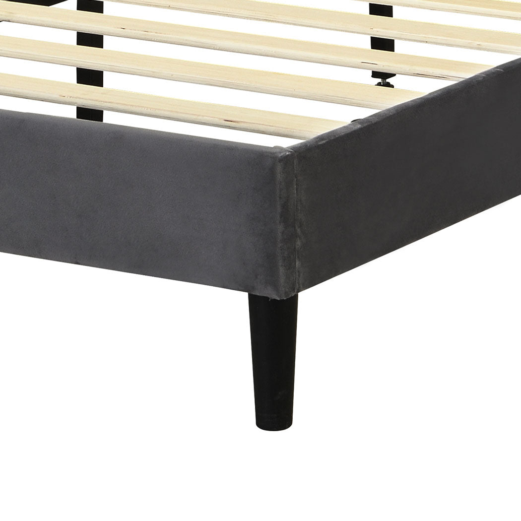 Assen Bed Frame Base Platform Wooden Velvet with Headboard Grey - Double