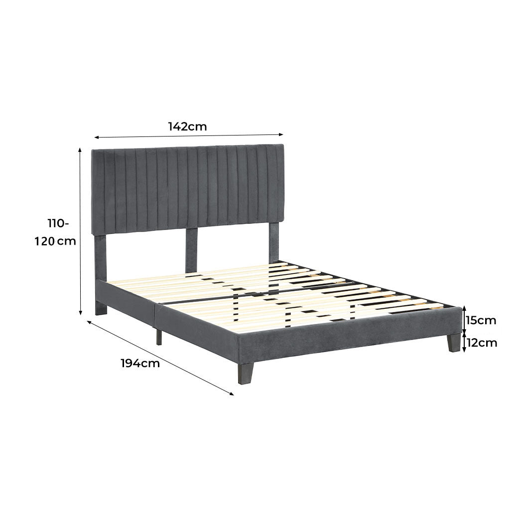 Cheyenne Bed Frame Base Platform Wooden Velvet with Headboard Grey - Double