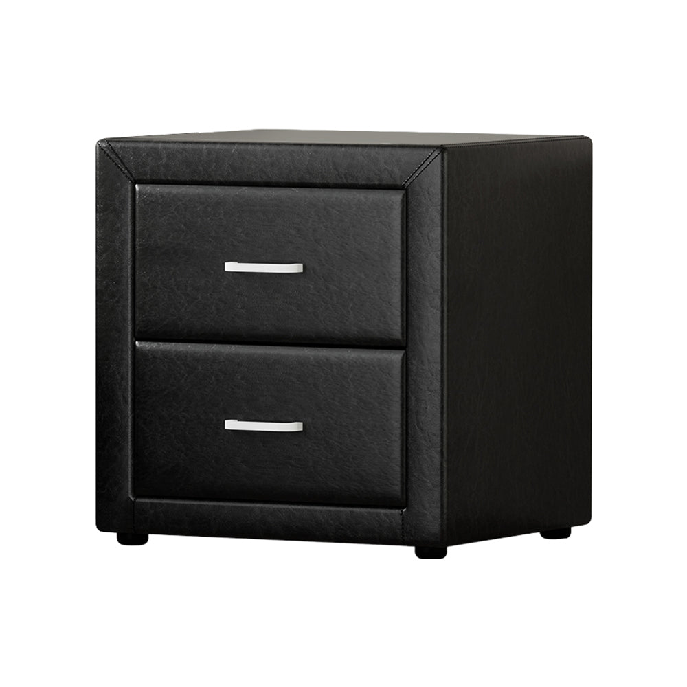 Kildonan PVC Leather Bedside Tables with 2 Drawers - Black