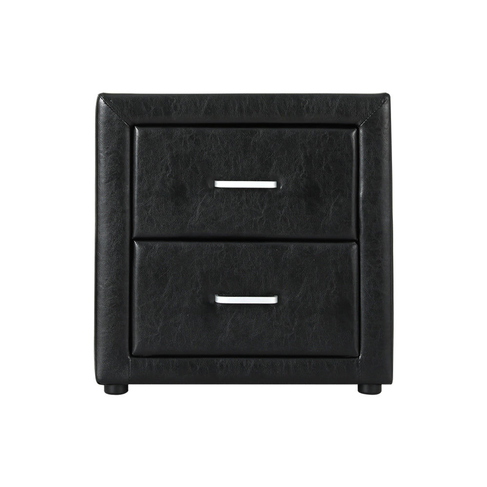 Kildonan PVC Leather Bedside Tables with 2 Drawers - Black
