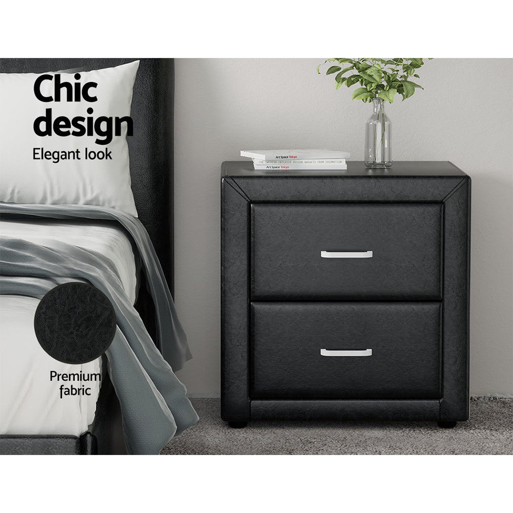 Kildonan PVC Leather Bedside Tables with 2 Drawers - Black